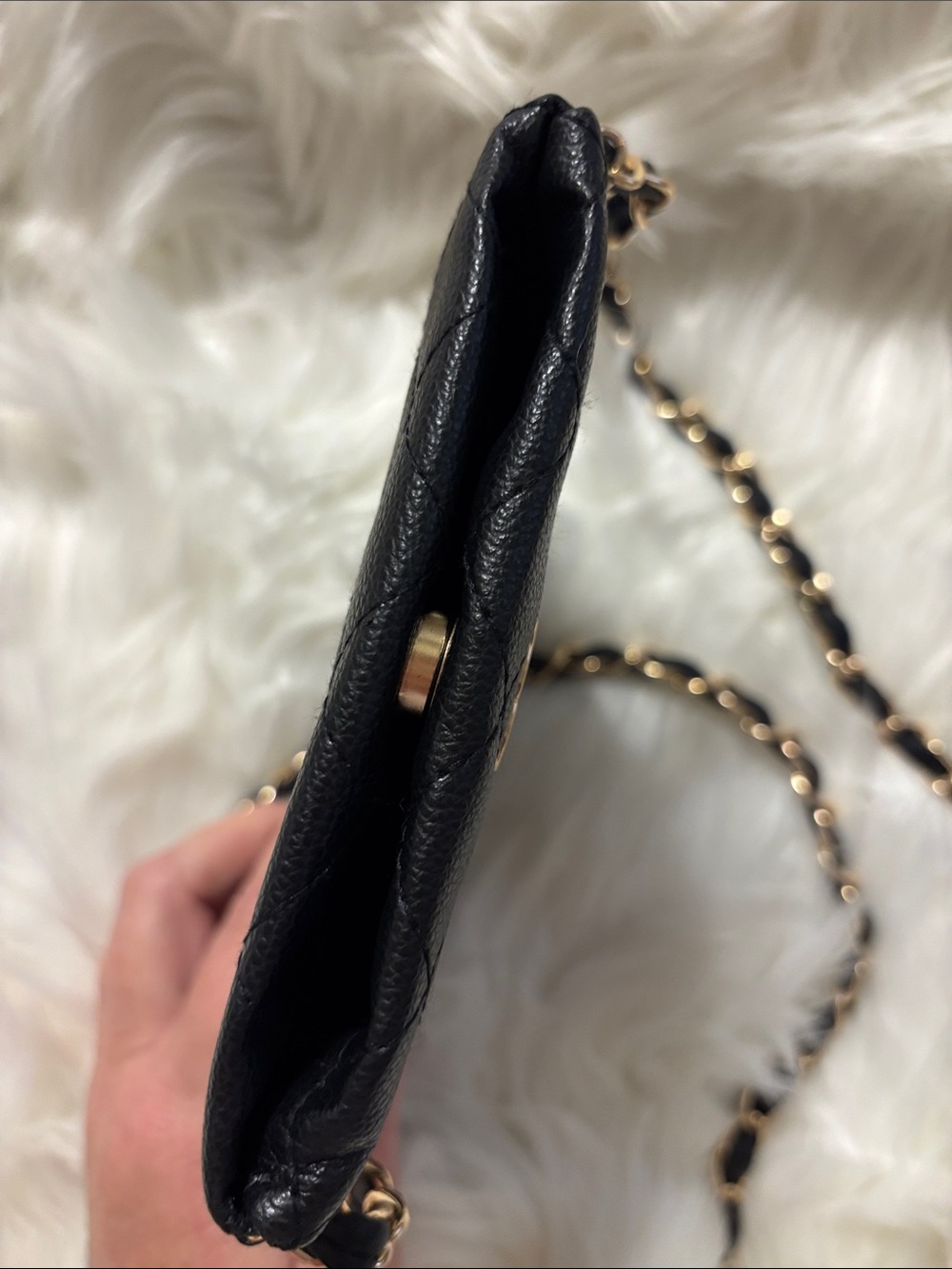 Black Quilted Crossbody with Gold Chain Strap - Picture 6 of 7